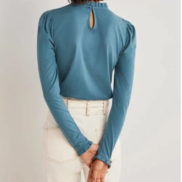 Boden Top Blouse NEW Supersoft Ruffle Cotton Tencel Feminine Comfy Work Teal 10 - Picture 2 of 16
